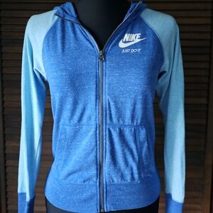 Nike Full Zip Blue Color Block Hooded Sweatshirt Jacket Girl's Jr. Size Large